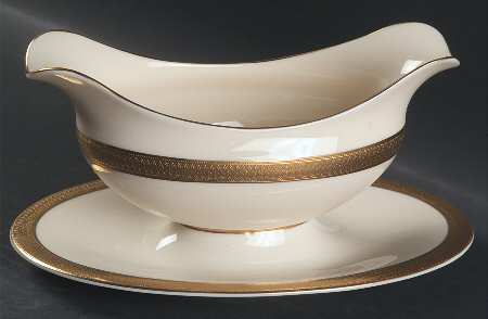Lowell (Gold Backstamp) Gravy Boat with Attached Underplate