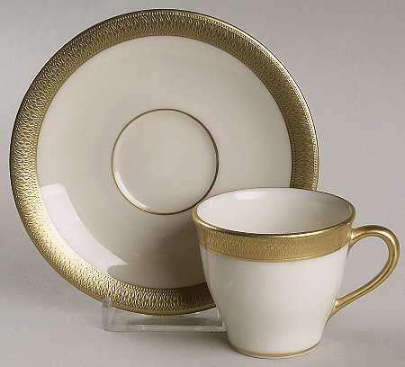 Lowell (Gold Backstamp) Flat Demitasse Cup & Saucer Set