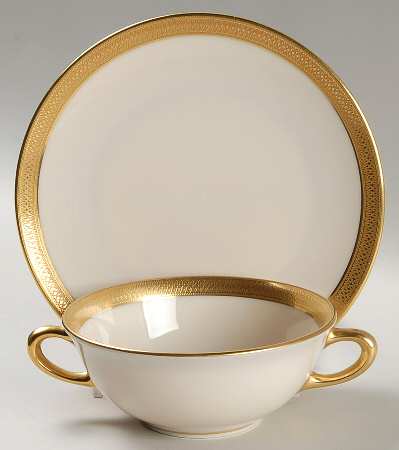 Lowell (Gold Backstamp) Flat Cream Soup Bowl & Saucer Set