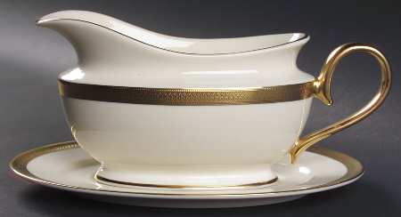 Lowell (Gold Backstamp) 1999 Shape Gravy Boat & Underplate
