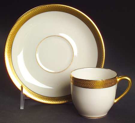 Lowell (Gold Backstamp) Flat Demitasse Cup & Saucer Set