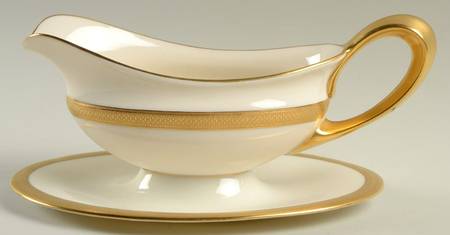Lowell (Green Backstamp) Gravy Boat with Attached Underplate