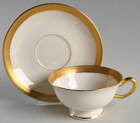 Lowell (Green Backstamp) Footed Cup & Saucer Set
