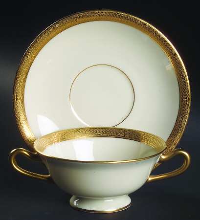 Lowell (Green Backstamp) Footed Bouillon Cup & Saucer