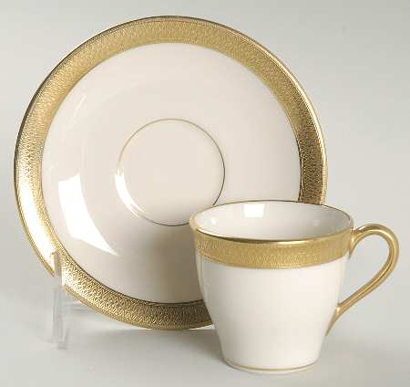 Lowell (Green Backstamp) Flat Demitasse Cup & Saucer Set