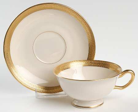 Lowell (Green Backstamp) Footed Cup & Saucer Set