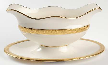 Lowell (Green Backstamp) Gravy Boat with Attached Underplate
