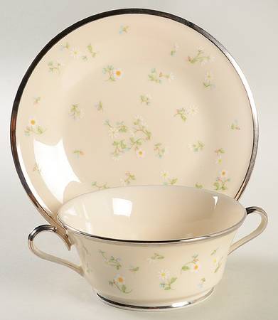 May Flowers Footed Cream Soup & Dessert Plate/Saucer Set
