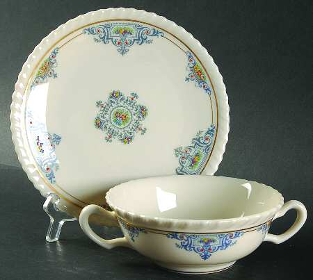 Meredith Blue Flat Cream Soup Bowl & Saucer Set