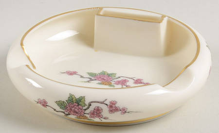 Ming-Birds (Older, Cream, Black Green Stamp) Ashtray with Attached Match Holder