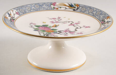 Ming-Birds (Older, Cream, Black Green Stamp) Round Compote (Height X Width)