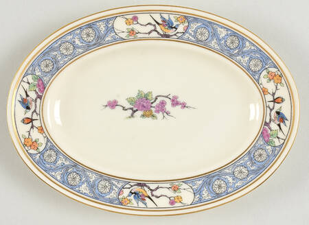 Ming-Birds (Older, Cream, Black Green Stamp) Underplate for Sauce Boat