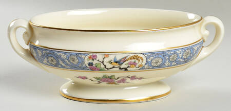 Ming-Birds (Older, Cream, Black Green Stamp) Sauce Boat No LId