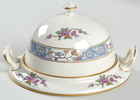 Ming-Birds (Older, Cream, Black Green Stamp) Round Cheese Dish & Lid