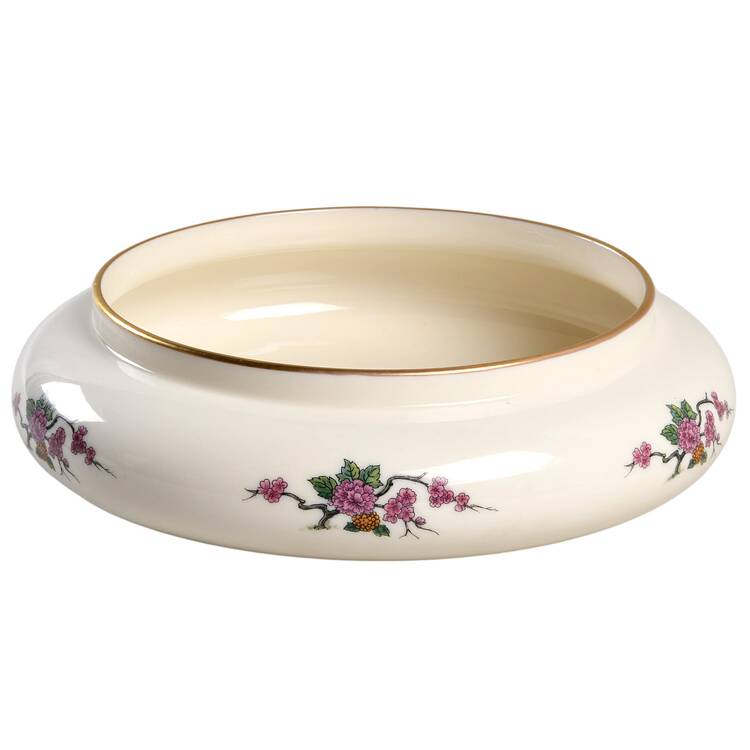 Ming-Birds (Older, Cream, Black Green Stamp) 8" Round Bon Bon No Lid
