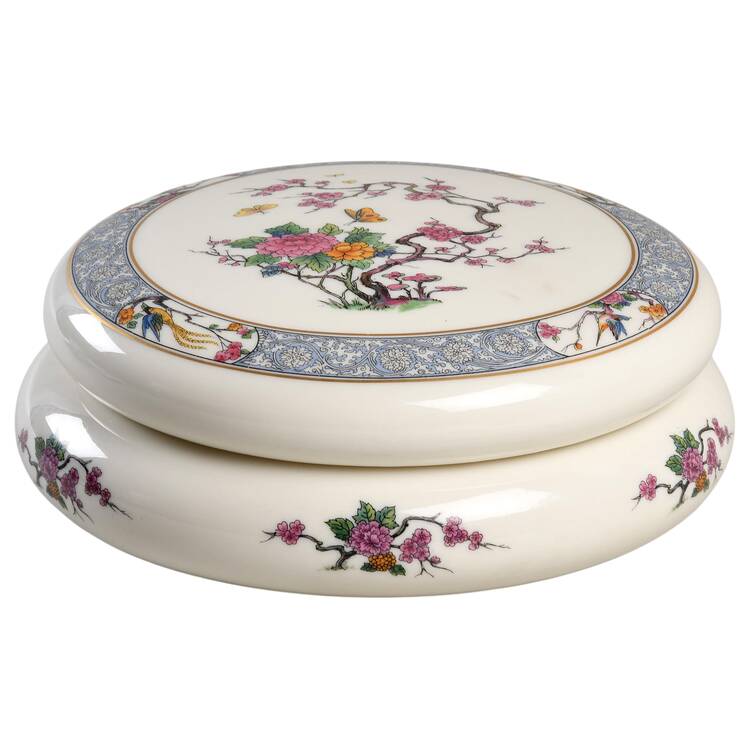 Ming-Birds (Older, Cream, Black Green Stamp) 8" Round Bon Bon & Lid