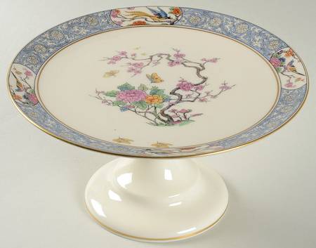 Ming-Birds (Older, Cream, Black Green Stamp) Round Compote (Height X Width)