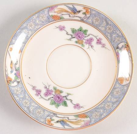 Ming-Birds (Older, Cream, Black Green Stamp) Saucer for Flat Cup