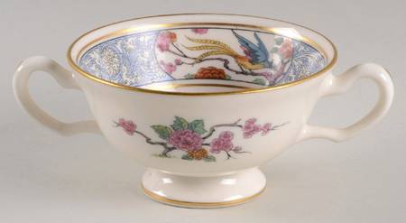 Ming-Birds (Older, Cream, Black Green Stamp) Footed Bouillon Cup