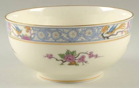 Ming-Birds (Older, Cream, Black Green Stamp) 6" Round Bowl