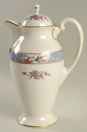 Ming-Birds (Older, Cream, Black Green Stamp) Hot Water Jug & Lid
