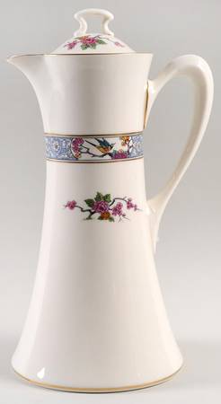 Ming-Birds (Older, Cream, Black Green Stamp) Chocolate Pot & Lid