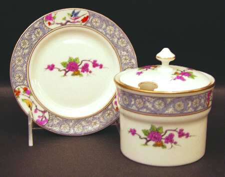 Ming-Birds (Older, Cream, Black Green Stamp) Jam/Jelly & Lid W/Underplate
