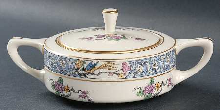 Ming-Birds (Older, Cream, Black Green Stamp) Shape 1691 Sugar Bowl & Lid