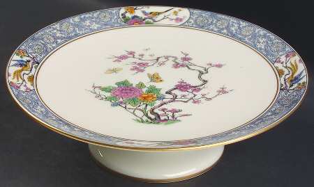 Ming-Birds (Older, Cream, Black Green Stamp) Round Compote (Height X Width)