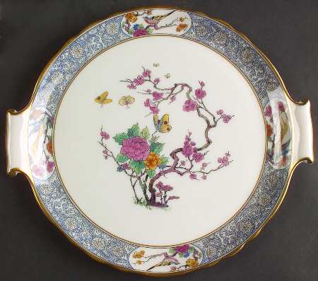 Ming-Birds (Older, Cream, Black Green Stamp) Handled Cake Plate by Lenox