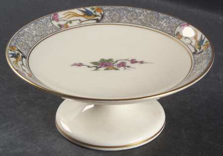 Ming-Birds (Older, Cream, Black Green Stamp) Round Compote (Height X Width)