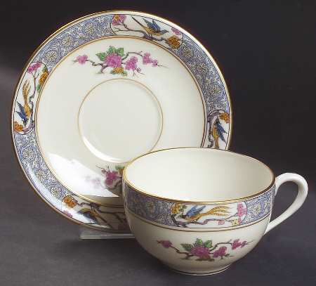 Ming-Birds (Older, Cream, Black Green Stamp) Breakfast Cup & Saucer Set