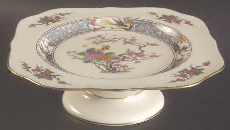 Ming-Birds (Older, Cream, Black Green Stamp) Square Compote (Height X Width)