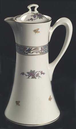 Ming-Birds (Older, Cream, Black Green Stamp) Chocolate Pot & Lid