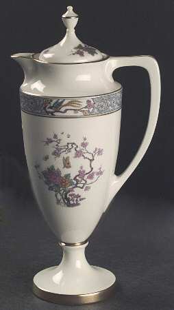 Ming-Birds (Older, Cream, Black Green Stamp) Chocolate Pot & Lid