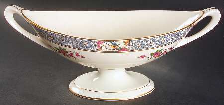 Ming-Birds (Older, Cream, Black Green Stamp) Oval Compote (Height X Length)