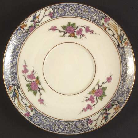 Ming-Birds (Older, Cream, Black Green Stamp) Saucer for Flat Cream Soup Bowl
