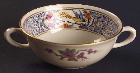 Ming-Birds (Older, Cream, Black Green Stamp) Flat Cream Soup Bowl
