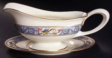 Ming-Birds (Older, Cream, Black Green Stamp) Gravy Boat & Underplate