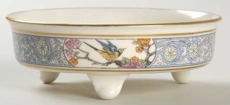 Ming-Birds (Older, Cream, Black Green Stamp) Footed Nut Dish