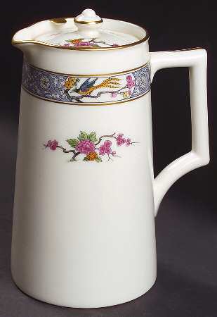 Ming-Birds (Older, Cream, Black Green Stamp) 32 Oz Pitcher with Lid