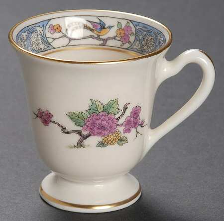 Ming-Birds (Older, Cream, Black Green Stamp) Footed Demitasse Cup