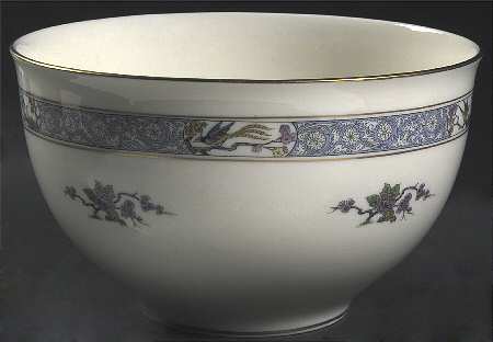 Ming-Birds (Older, Cream, Black Green Stamp) 9" Salad Serving Bowl