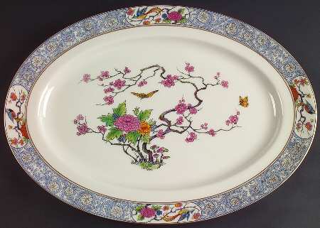 Ming-Birds (Older, Cream, Black Green Stamp) 15" Oval Serving Platter