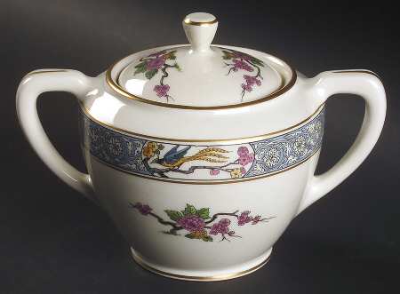 Ming-Birds (Older, Cream, Black Green Stamp) Shape 1962 Sugar Bowl & Lid