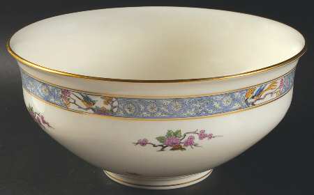 Ming-Birds (Older, Cream, Black Green Stamp) 10" Round Serving Bowl