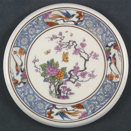 Ming-Birds (Older, Cream, Black Green Stamp) Tea Tile