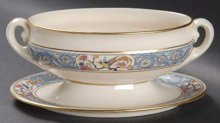 Ming-Birds (Older, Cream, Black Green Stamp) Sauce Boat No Lid