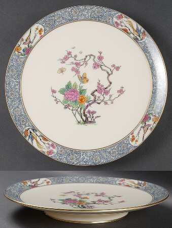 Ming-Birds (Older, Cream, Black Green Stamp) Footed Sandwich Plate
