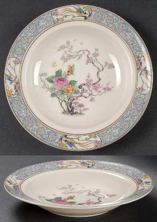 Ming-Birds (Older, Cream, Black Green Stamp) Rim Soup Bowl by Lenox